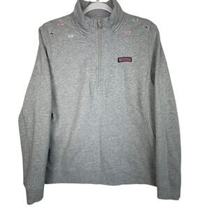 Vineyard Vines Shep Pastel Party Whale Embroidered Gray Quarter Zip Shirt Size L